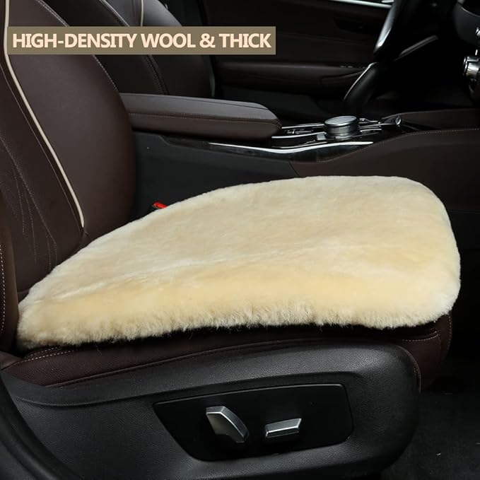 LLB Genuine Sheepskin Car Seat Cushion Seat Covers for Cars Trucks SUV Comfort Seat Protector Pad for Car Driver Seat Car Accessories (Pearl, 2 Front Seat Cushions & Bench Seat Cushion-3 Pcs)