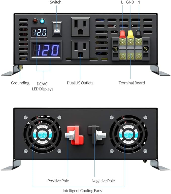 WZRELB Home Power Supply Off Grid Pure Sine Wave 12Vdc to 120Vac 60Hz 4000W Power inverter Off Grid Application Power Converter, (RBP400012B1)