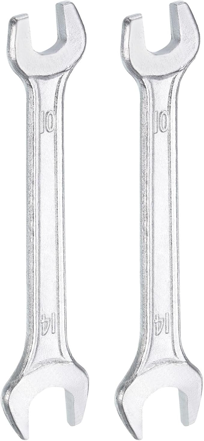 HARFINGTON 2pcs Double Open End Wrench 10mm x 14mm Metric 15 Degree Offset Angle Small Flat Head Wrench Galvanizing Open Ended Spanner for Automotive Repair Furniture Assembly
