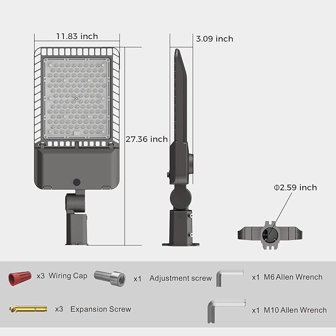 LED Parking Lot Lights 340W Commercial Oudoor Lighting Dusk to Dawn Photocell Street Lights 6000K IP65 100-277V for Yard Garage Warehouse 3 Pack with Allen Wrench
