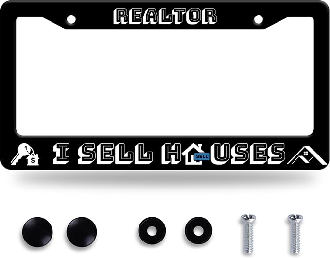 Realtor I Sell Houses License Plate Frame Funny License Plate Stainless Steel Black License Plate Holder Men Women Personalized Car Accessory Decoration 12.3" x 6.3"