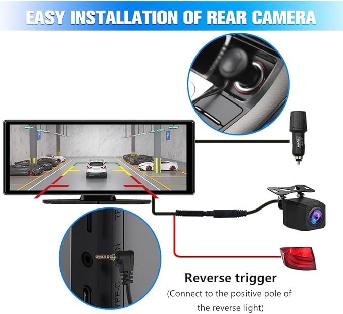 Portable Wireless CarPlay Screen for Car with 4K Dash Cam+1080P Backup Camera, 10.26”IPS Touchscreen Car Stereo, Supports CarPlay/Android Auto/Voice Control/GPS Navigation/Bluetooth/Mirror Link