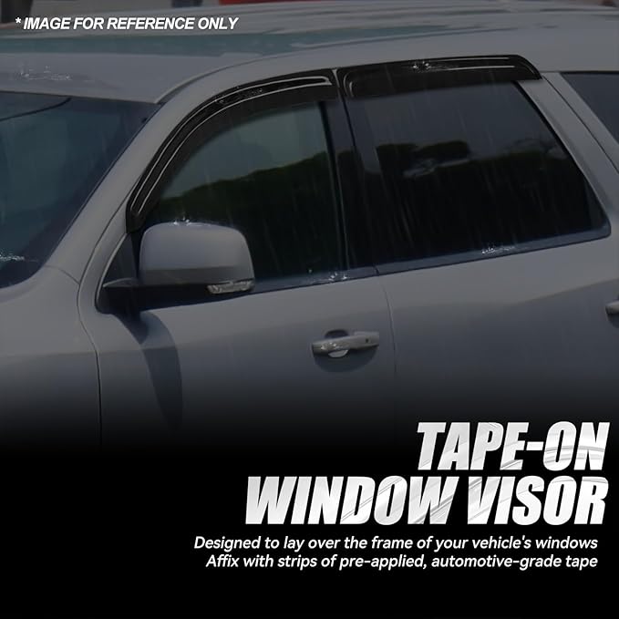 Auto Dynasty 4Pcs Carbon Fiber Pattern Window Visors Compatible with 2004-2009 Dodge Durango, Tape-On Front & Rear Window Deflectors Rain Guards Sun Wind Air Side Vent Shade, Glossy Black