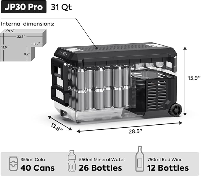 ICECO JP30 Pro 12 Volt Refrigerator, Portable Fridge Freezer Powered by SECOP Compressor, 31 Quart Car Fridge 12/24V DC 110~240 Volt AC, -4℉-68℉, Refrigerator for Car, Camping and Home Use