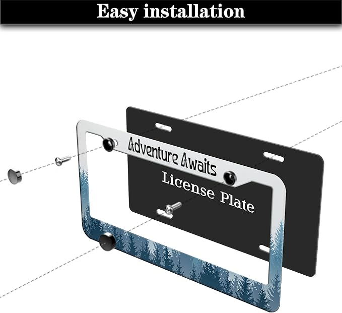 License Plate Frames for Women Multicolor License Plate Cover for Men Misty Forest Aluminum Metal Car Accessory 2 Pack with Screw Covers Set