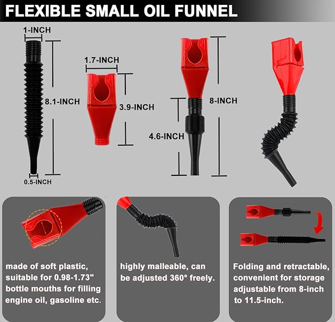 5Pcs Adjustable Oil Filter Pliers Set, Universal Oil Filter Removal Tool with Small Oil Funnel, 10" & 12" & 14" & 16" Oil Fliter Wrench From 1-1/4" to 8-1/2"