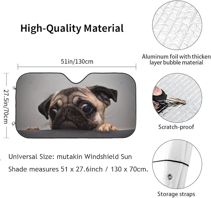 Pug Dog Car Windshield Sunshade Front Window Sun Visor Protector Foldable Shield Cover for Truck SUV