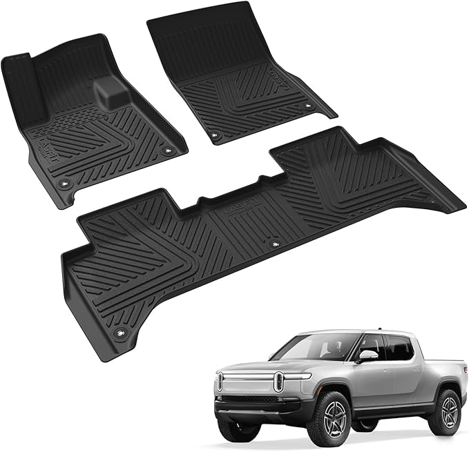 LASFIT Floor Mats for Rivian R1T 2025, All Weather Floor Liner TPE Custom Fit Car Mats for Rivian R1T 1st & 2nd Row Rubber Mats, Black,Tasteless, Durable and Easy to Clean