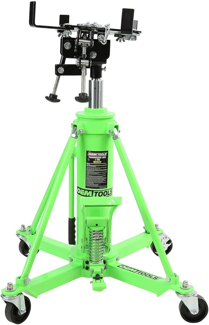 OEMTOOLS 26842 Transmission Jack, 1 Ton 2 Stage Telescoping High Lift, 37.5-76 Inch Height, Quick Assembly, Stable Hydraulic System, Heavy-Duty Construction