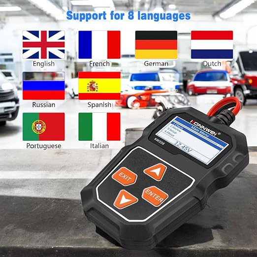 KONNWEI KW208 Car Battery Tester 12V. 100-2000 CCA Load Tester. Automotive Alternator Tester. Voltage Test, Cranking Test, Charging Test. For cars, trucks, boats, motorcycles, SUVs gasoline or diesel.