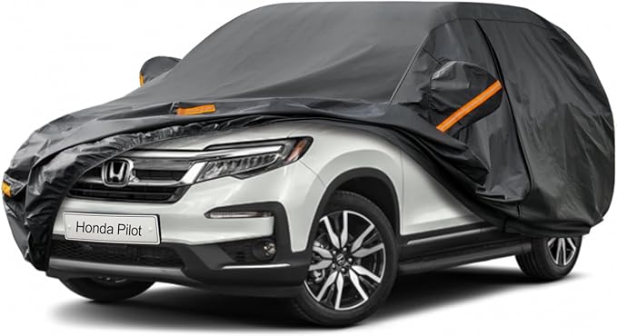 Kayme 7 Layers SUV Car Cover Custom Fit for Honda Pilot (2008-2025) Waterproof All Weather for Automobiles, Outdoor Full Cover Rain Sun UV Protection.Black