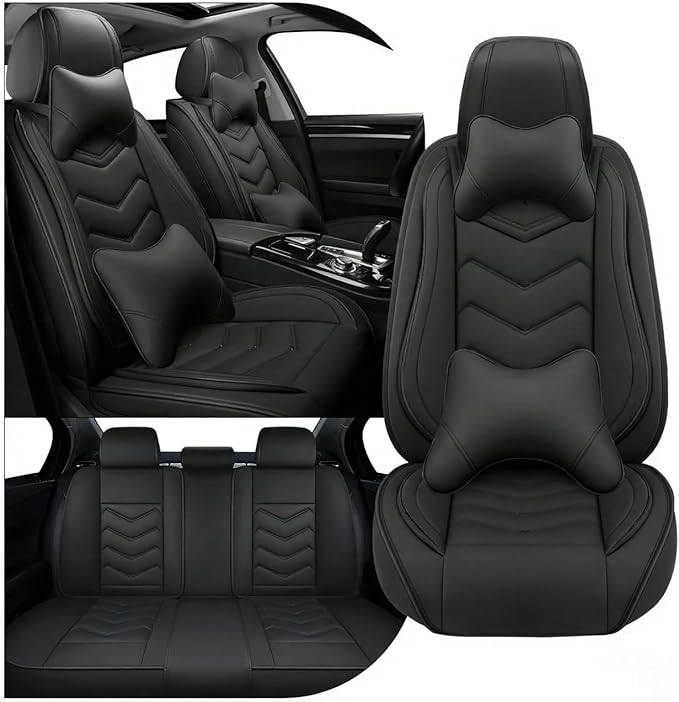 Car Seat Covers for Chrysler Pacifica 2004-2025, Stylish Sport Seat Cover, Premium Nappa Leather Car Seat Cover. Automobile Seat Covers Sets.(Luxury 5 Seats/Pure Black)