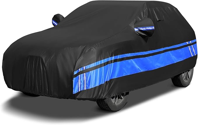 10-Layer SUV Car Cover Waterproof All Weather for Automobiles, Universal Fit for Audi Q7/SQ7, Ford Explorer, Mercedes GLE-Class, Tesla Model X, SUV 192"-201" L, Size S4 (See Size Chart)