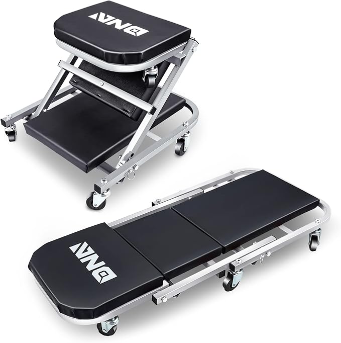 ‎DNA MOTORING TOOLS-00185 36 Inches 2 IN 1 Rolling Folding Car Creeper/Seat, 6 Pcs 2" Casters, 150kg Weight Capacity, Gray
