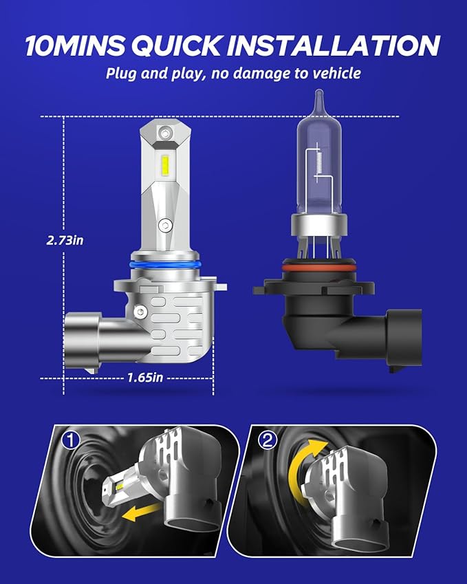 AUTOONE 9005/H B3 Bulbs, 16000LM Fog Lights 6000K White, Fanless Mini Size, Pack of 2