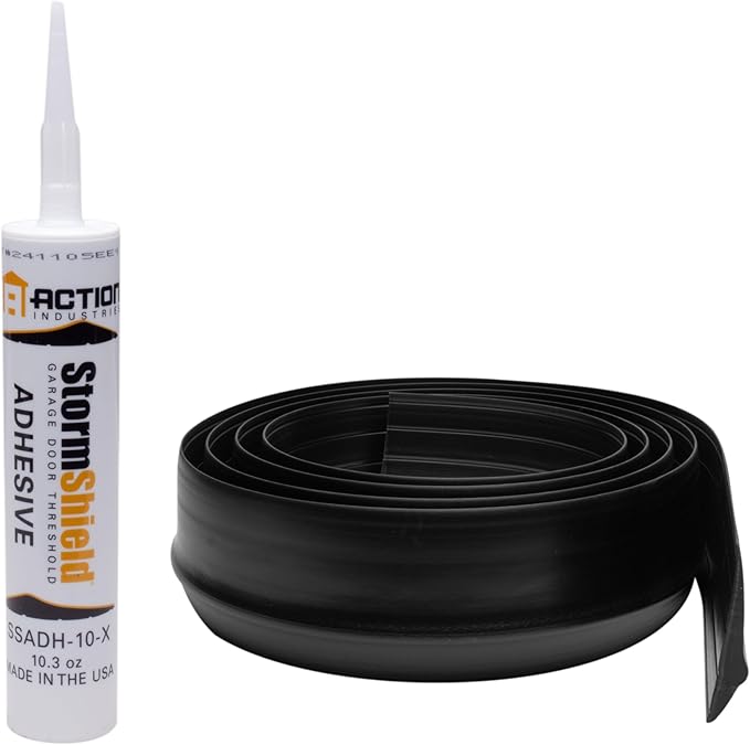 Storm Shield® 10’ Garage Door Seal Threshold Strip - Durable PVC Rubber Seal Strip - Flame Resistant, Weatherproofing Garage Door Installation - Epoxy Adhesive - Made in The USA