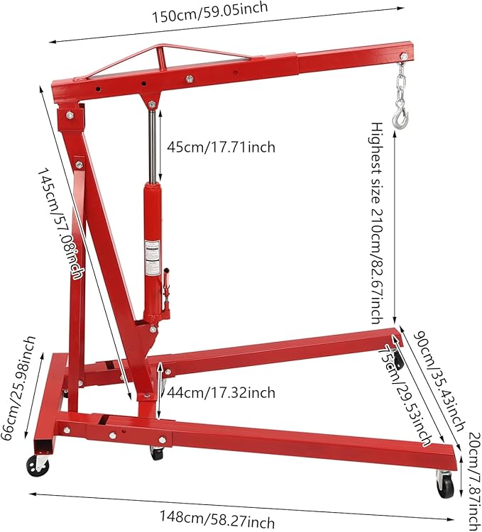 Folding Engine Hoist 1 Ton Engine Crane Lift with 6 Caster Wheels 2200LBS Steel Hydraulic Engine Crane 4 Adjustable Positions for Car Fixing Workshops Garages Warehouse(Sent in 2 Packages)