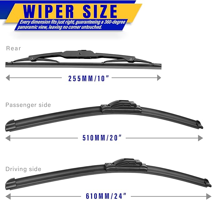 3 wipers Replacement for 2018-2023 Chevy Chevrolet Traverse, Windshield Wiper Blades Original Equipment Replacement - 24"/20"/10" (Set of 3) U/J HOOK