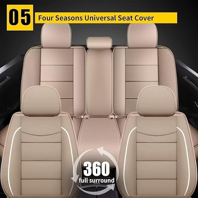 YORKNEIC Leather Car Seat Covers Fit for Hyundai Kona 2018-2025: 5 Seats Full Set Seat Covers - Waterproof Auto Seat Protector Compatible Airbag (Beige)