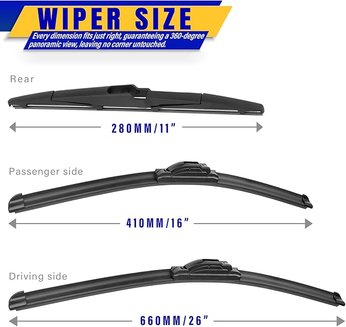 3 wipers Replacement for 2017-2022 KIA Sportage/2019-2021 2022 2023 Hyundai Santa Fe, Windshield Wiper Blades Original Equipment Replacement - 26"/16"/11" (Set of 3) U/J HOOK