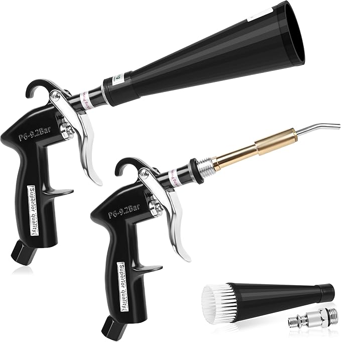 Air Blow Gun Car Detailing Dry Cleaning Gun High Pressure Cleaning Tool, Dryer Blower for Car Surfaces Quickly Blasts Dust, Works with Air Compressor (Black, 2 Set Nozzle)