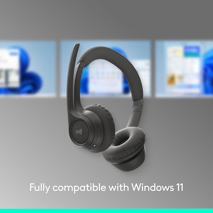 Logitech Zone 301 Wireless Bluetooth Headset with Noise-Canceling Microphone, Compatible with Windows, Mac, Chrome, Linux, iOS, iPadOS, Android – Graphite