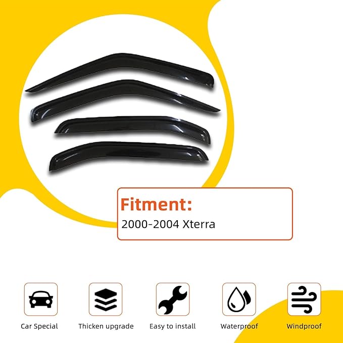 4 pcs Compatible with 2000-2004 Nissan Xterra Front+Rear Sun/Rain Guard Outside Mount Window Visors