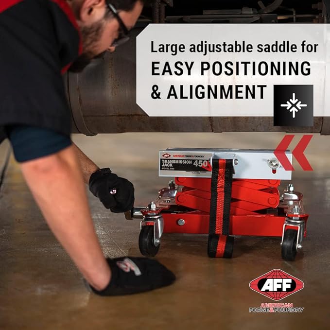 AFF Manual Transmission Jack - Use 1/2" Drive Ratchet to Operate - for Transmissions & Gas Tanks on Smaller Vehicles - 450 lbs Capacity