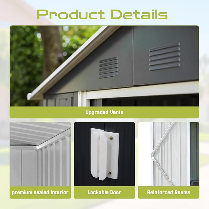 9.1' x 6.4' Outdoor Storage Shed, Sturdy Metal Building w/Windows & Lockable Doors for Garden, Backyard, Poolside and Lawn, Anthracite