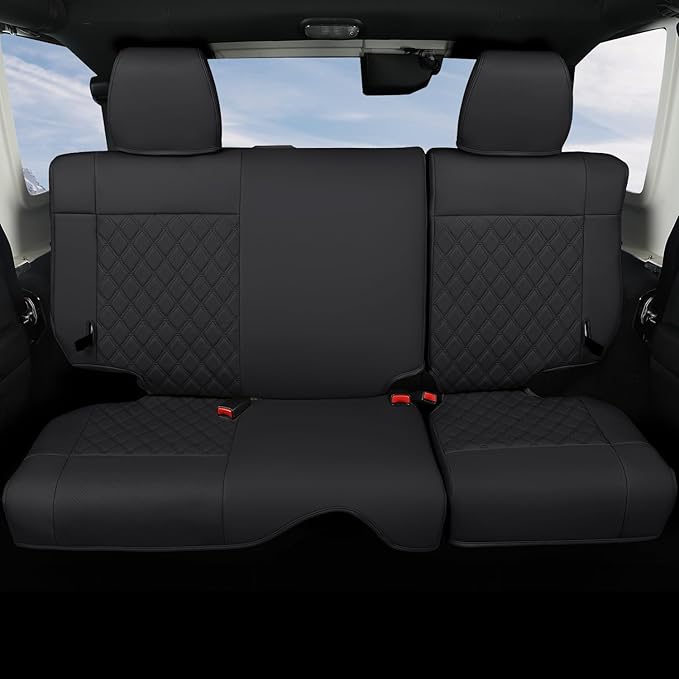 GIANT PANDA Customized Full Set Car Seat Covers for Jeep Wrangler 4 Door JK Unlimited Sahara Sport Rubicon X 2008 2009 2010, Faux Leather - (Black)