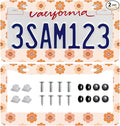2 Pack Universal Smiley Face Flower License Plate Frame-Rustproof Aluminum Floral License Plate Frames for Women Men Fits All Vehicles, with Anti-Theft Screw Caps Included