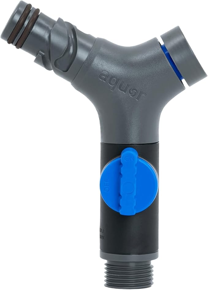 Aquor Comfort Grip VB Hose Connector – Garden Hose Connector with Built-In Vacuum Breaker & Ball Valve, Backflow Prevention, Ergonomic Non-Slip Grip – Slate Gray, Compatible with Aquor Hydrants