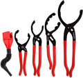 5Pcs Adjustable Oil Filter Pliers Set, Universal Oil Filter Removal Tool with Small Oil Funnel, 10" & 12" & 14" & 16" Oil Fliter Wrench From 1-1/4" to 8-1/2"