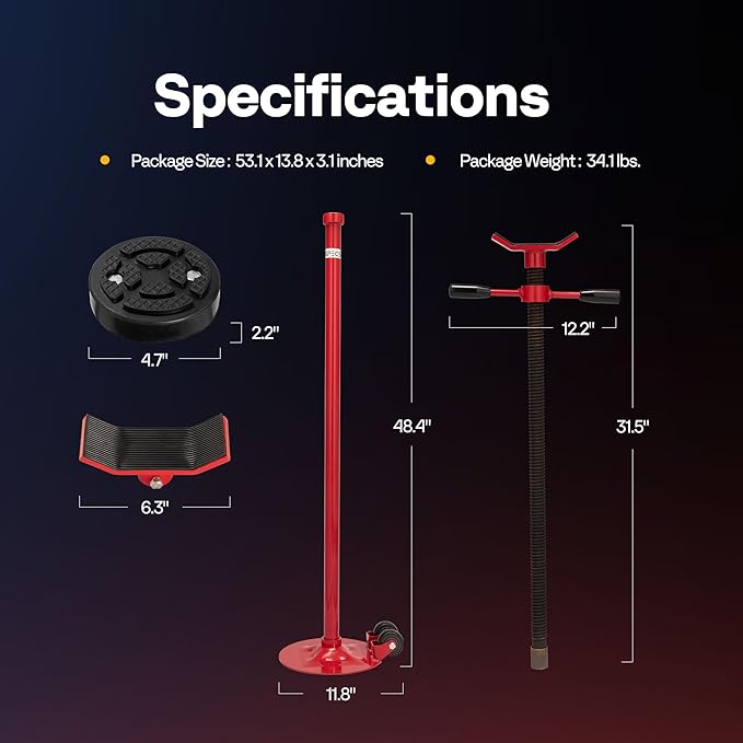 SPECSTAR Movable Underhoist Support Stand, 3/4 Ton 1650Lbs Capacity Jack Stand Lifting from 52 to 76 Inch with Replaceable Saddle and Steel Base