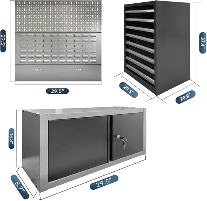 Metal Garage Cabinet Set, Heavy Duty for Workshop Basement Utility Room, Black and Grey, Wall Mounting Not Necessary