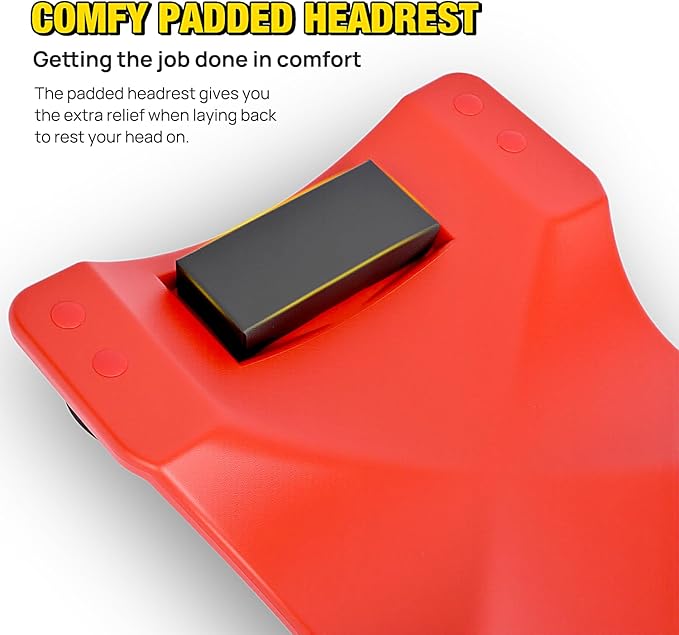 Nilight 40" Mechanic Plastic Creeper - 40 Inches Heavy Duty Shop Creeper with Padded Headrest and 6 Casters, 350 lbs Capacity, Red