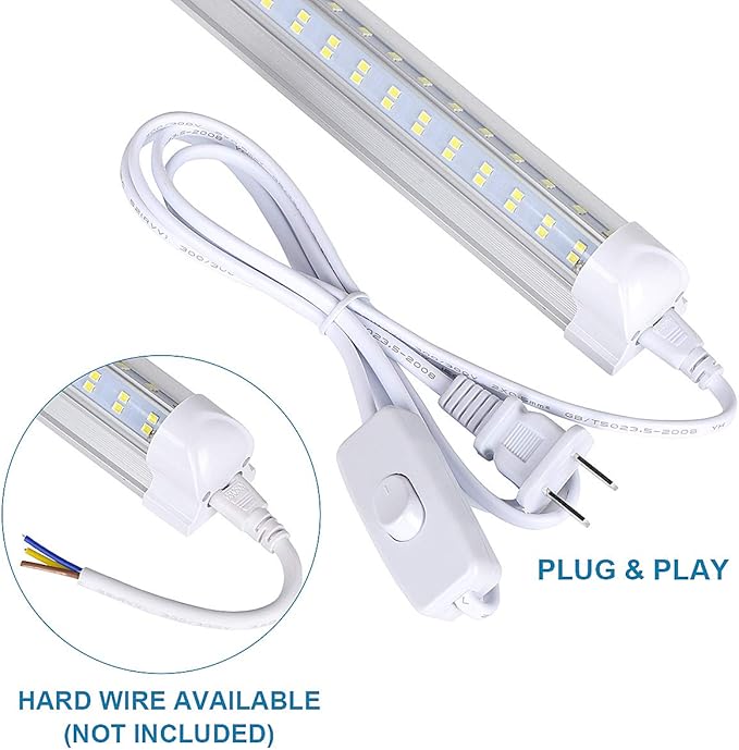 T8 LED Light Tube, 4FT 60W, 6500Lm, 6500K Cool White Clear Cover, 4FT Tube Light,Linkable Integrated Fixture,T8 LED Shop Light for Garage,Warehouse,25PCS