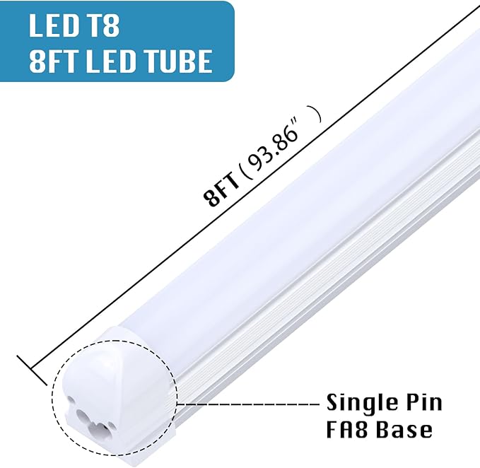 12 Pack,Led Shop Lights, 8FT Led Shop Light,100W 6000K 15000LM Clear White Frosted Cover,Led Shop Light 8FT 110V Linkable Integrated Flat-Shape for Shop Garage,Warehouse,