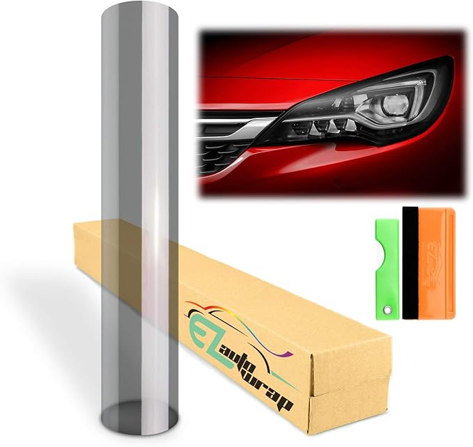 EZAUTO WRAP Free Tool Kit 12"x48" (1FT x 4FT) Glossy Light Black Smoke Headlight Taillight Fog Light Side Marker Vinyl Tint Film Self Adhesive