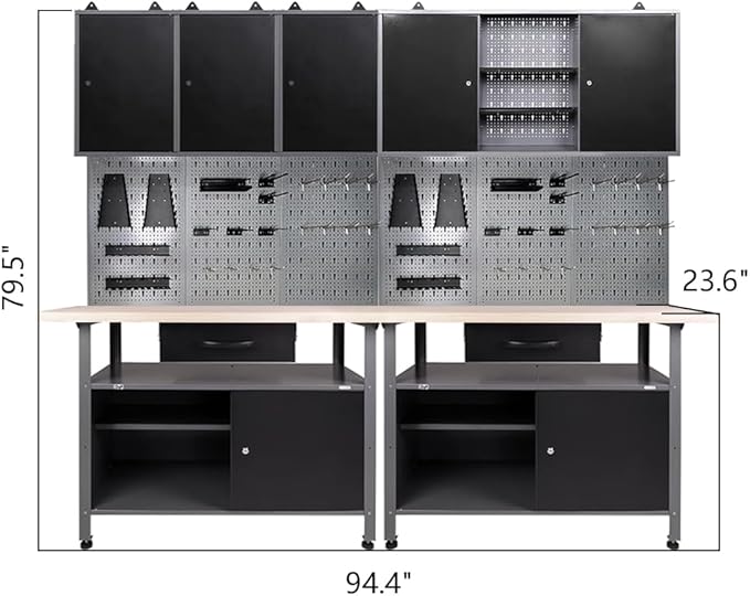 Garage Tool Storage Cabinet Workbench with Wood Top, for Factories Auto Repair Shops