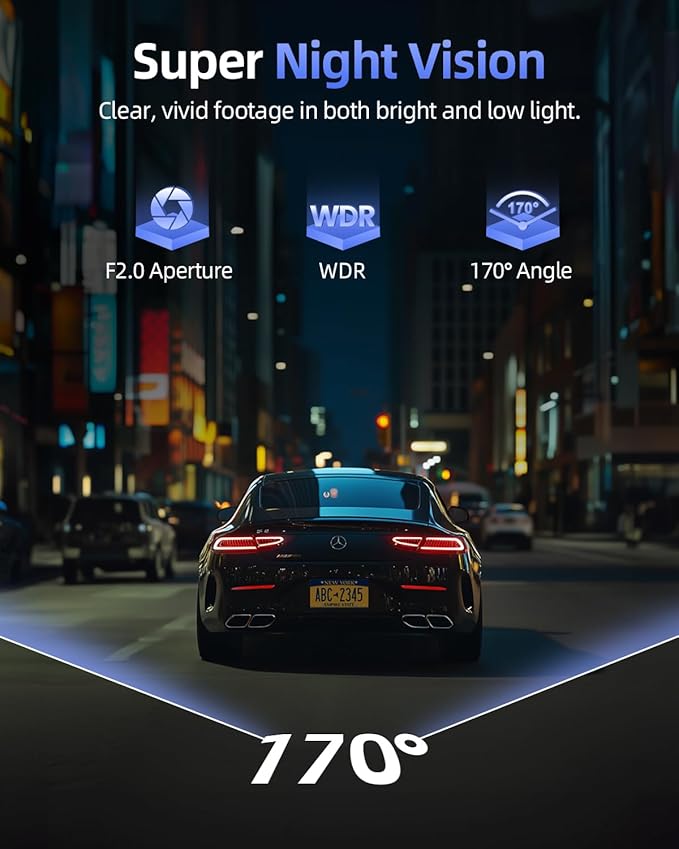 4K Dash Cam Front and Rear, 64GB SD Card, 1.5” IPS Display Car Camera, 5Ghz WiFi+App Control, Night Vision, 24H Parking Mode, G-Sensor, WDR, 170° Wide Angle, 4K+1080P Dual Dash Camera for Cars
