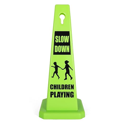 Imperial Standard Children Playing Cone - Children at Play Sign - Four-Sided Slow Down Kids Cones - Child at Play Signs - Drive Slow/Kid Alert Sign (4 Pack - Green)