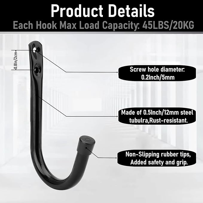 Heavy Duty Garage Storage Hooks, 3.4Inch J Utility Garage Wall Hooks for Hanging, 8 Pack Wall Mounted Hanging Hooks