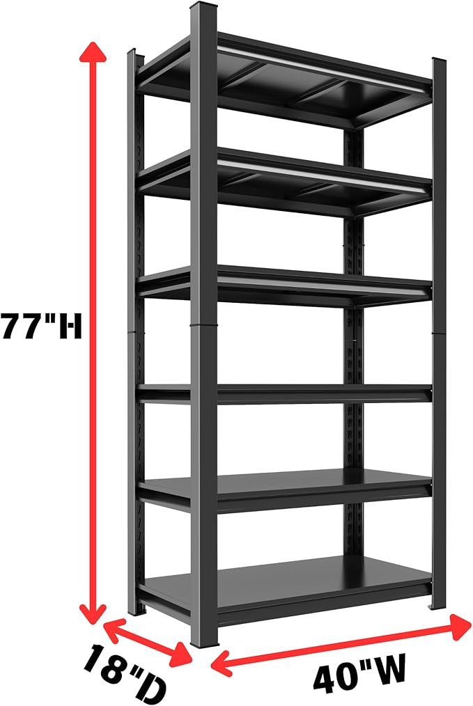Metal Garage Shelving Unit, Heavy Duty 6-Tier Adjustable Storage Rack, Steel Shelving,3500 lbs Capacity, Industrial Shelves for Heavy Tools and Equipment (6-Tier 77" H x 40" W x 18" D)