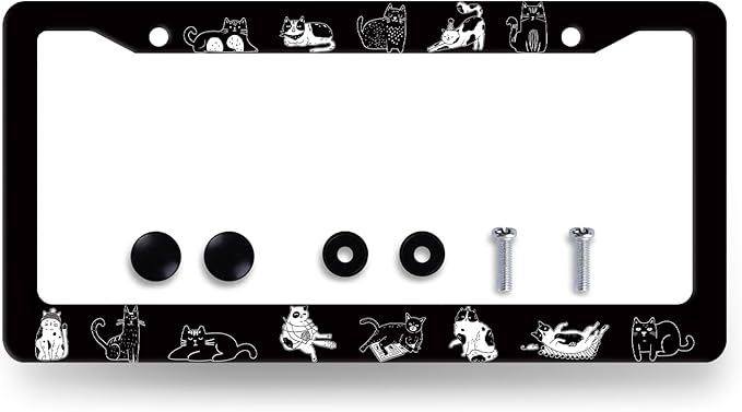 Cats License Plate Frame Cute Animal Cat License Plate Holder Stainless Steel Funny Design Compatible with Standard License Plate for USA Canada 12.3" x 6.3" with 2 Screws
