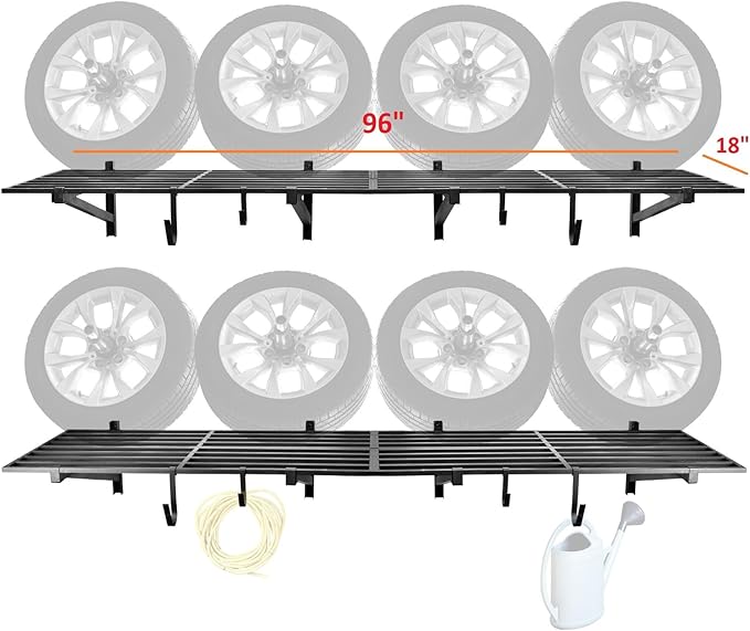 4 Pack 1,5x4ft Heavy Duty Garage Wall Shelving, Garage Shelving Wall Mounted, Storage Rack with Hooks (Black)
