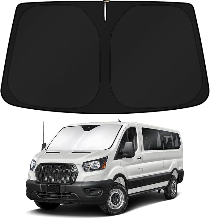 KUST Windshield Sun Shade for 2024 2025 2026 Ford Transit 350 Custom Fit Sunshade Window Sun Visor Protector Foldable Blocks UV Rays Keep Car Cooler