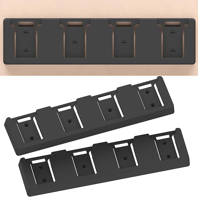 Battery Rack Compatible with DeWalt 20V Battery Holder, Mount 4 Slot Bulk Battery Garage Tool, Tools for Dewallt 20v, Wall Display Hook Holder (Black 1pc)
