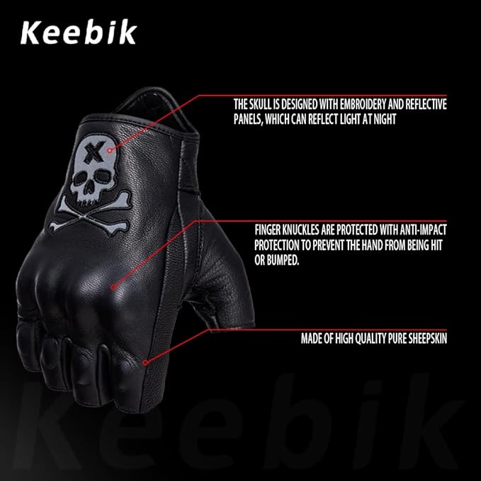Goatskin Leather Motorcycle Motorbike Powersports Racing Gloves Reflective Skull Touchscreen for Men and Women Model
