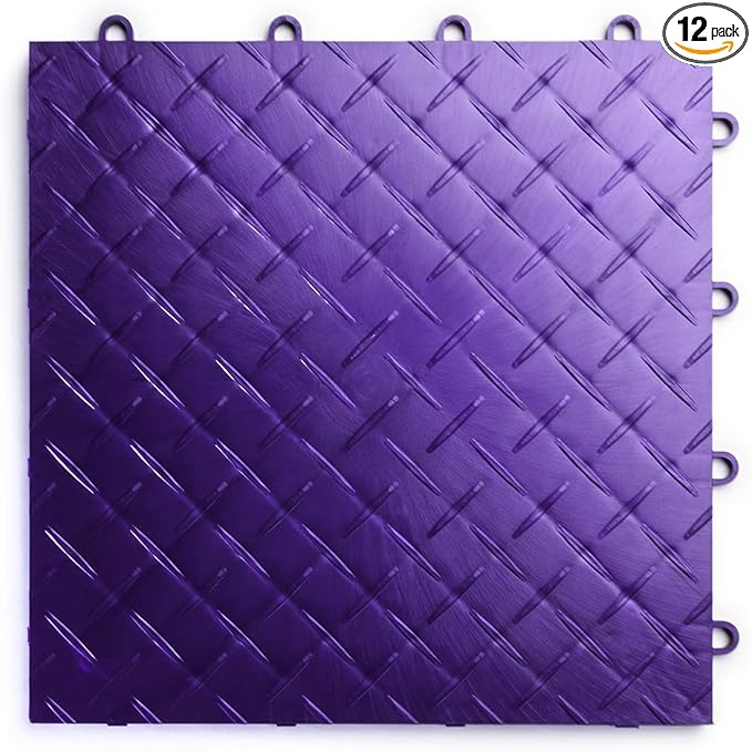 Big Floors RaceDeck Diamond Plate Design, Durable Interlocking Modular Garage Flooring Tile (Purple, 12 Pack of 12 x 12" Tiles)